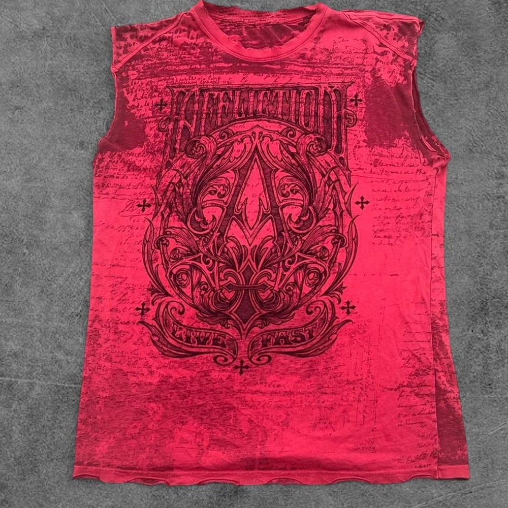 Y2K Affliction Red Tank Top Sleeveless Tshirt XL 2000s Grunge Skater